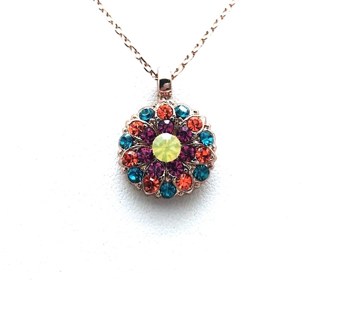 N-5212-1077-RG (2) Mariana Necklace Pendant Floral Blues, Oranges, Purples & Yellows Austrian Crystals Masai Africa Coll. - Image 1