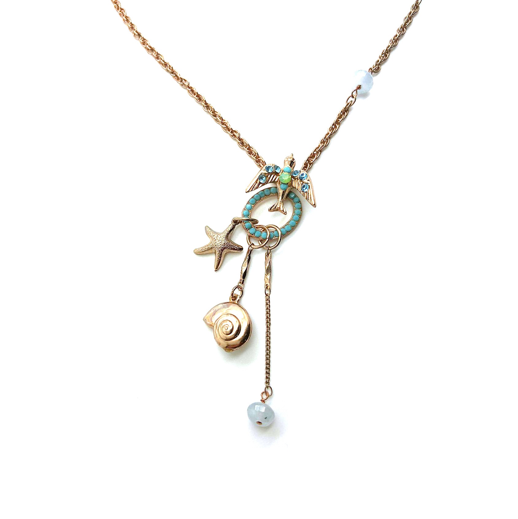 N-5223-1205-RG (2) Mariana Necklace Pendant Blue Lagoon Ambrosia Coll. Bird & Charms in Blues Austrian Crystals - Image 1