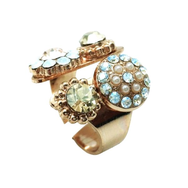 Ring By Mariana Kalahari Africa Coll. Timeless Golden Shadow, Pearl & Blues Austrian Crystals