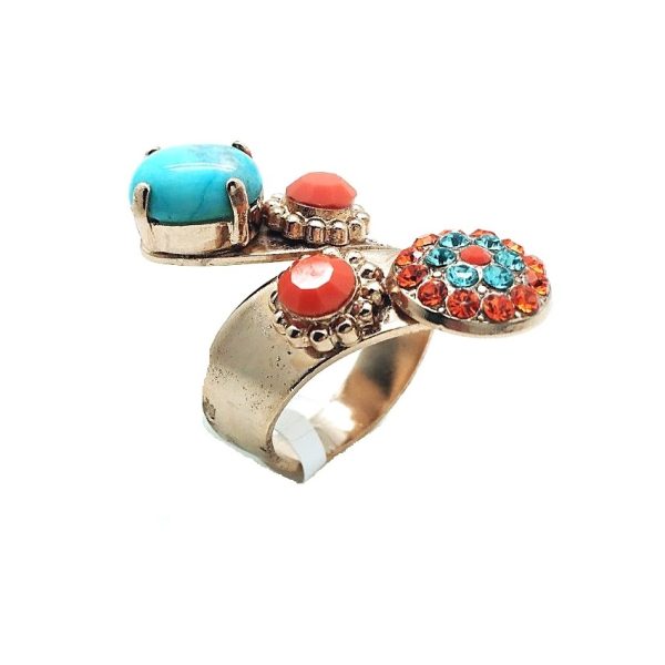 Mariana Ring Sassy Blues & Oranges Swarovski Crystals Serengetti Africa Coll.