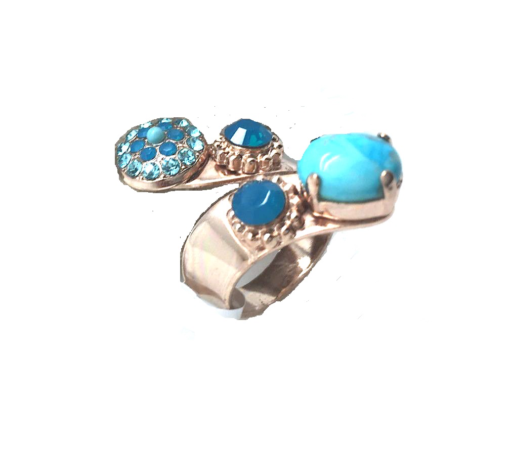 R-7416-M1082-RG (1) Mariana Ring Stylish Turq Mineral & Blues Austrian Crystals Zambezi Africa Coll. - Image 1