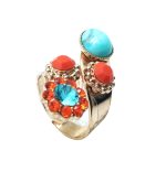 Mariana Ring Serengeti Africa Coll. Turquoise Mineral, Oranges & Blues Austrian Crystals