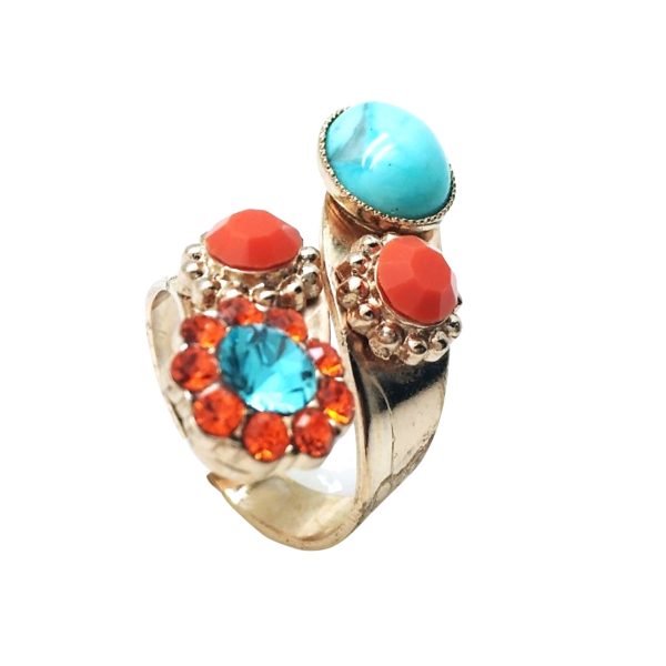 Mariana Ring Serengeti Africa Coll. Turquoise Mineral, Oranges & Blues Austrian Crystals
