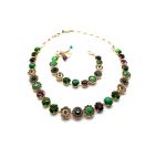 Mariana Jewelry Set Necklace, Bracelet Malachite Mineral with Emerald & Amethyst Austrian Crystals Tigris Silk Road Coll. - Image 3