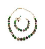 Mariana Jewelry Set Necklace, Bracelet Malachite Mineral with Emerald & Amethyst Austrian Crystals Tigris Silk Road Coll.