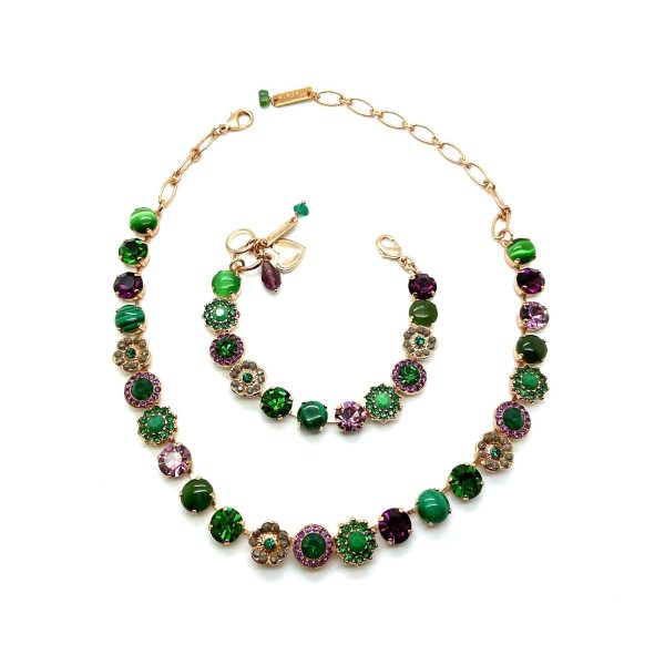 Mariana Jewelry Set Necklace, Bracelet Malachite Mineral with Emerald & Amethyst Austrian Crystals Tigris Silk Road Coll.