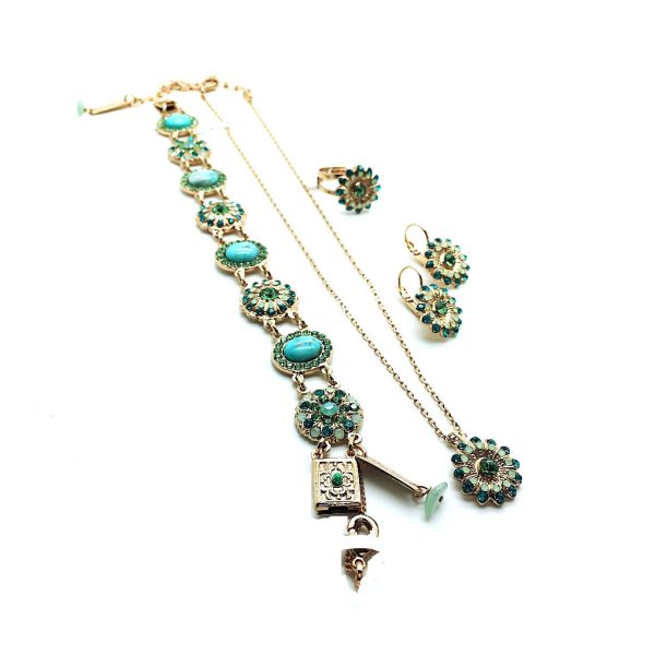 Mariana Jewelry Set Necklace, Bracelet, Earrings, Ring Turquoise & Austrian Crystals Congo Africa Coll.