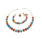 Jewelry Set By Mariana Necklace, Bracelet and Ring Turquoise and Sunset Peach Swarovski Crystals