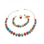 Jewelry Set By Mariana Necklace, Bracelet and Ring Turquoise and Sunset Peach Swarovski Crystals