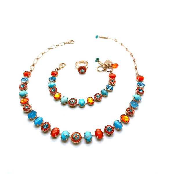 Jewelry Set By Mariana Necklace, Bracelet and Ring Turquoise and Sunset Peach Swarovski Crystals