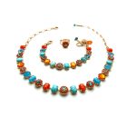 Jewelry Set By Mariana Necklace, Bracelet and Ring Turquoise and Sunset Peach Swarovski Crystals - Image 3
