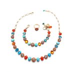 Jewelry Set By Mariana Necklace, Bracelet and Ring Turquoise and Sunset Peach Swarovski Crystals - Image 2