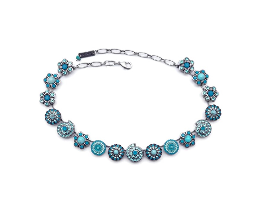 444 Mariana Necklace Adorable Floral in Turquoise Mineral & Blues Austrian Crystals Zambezi Africa Coll. - Image 1