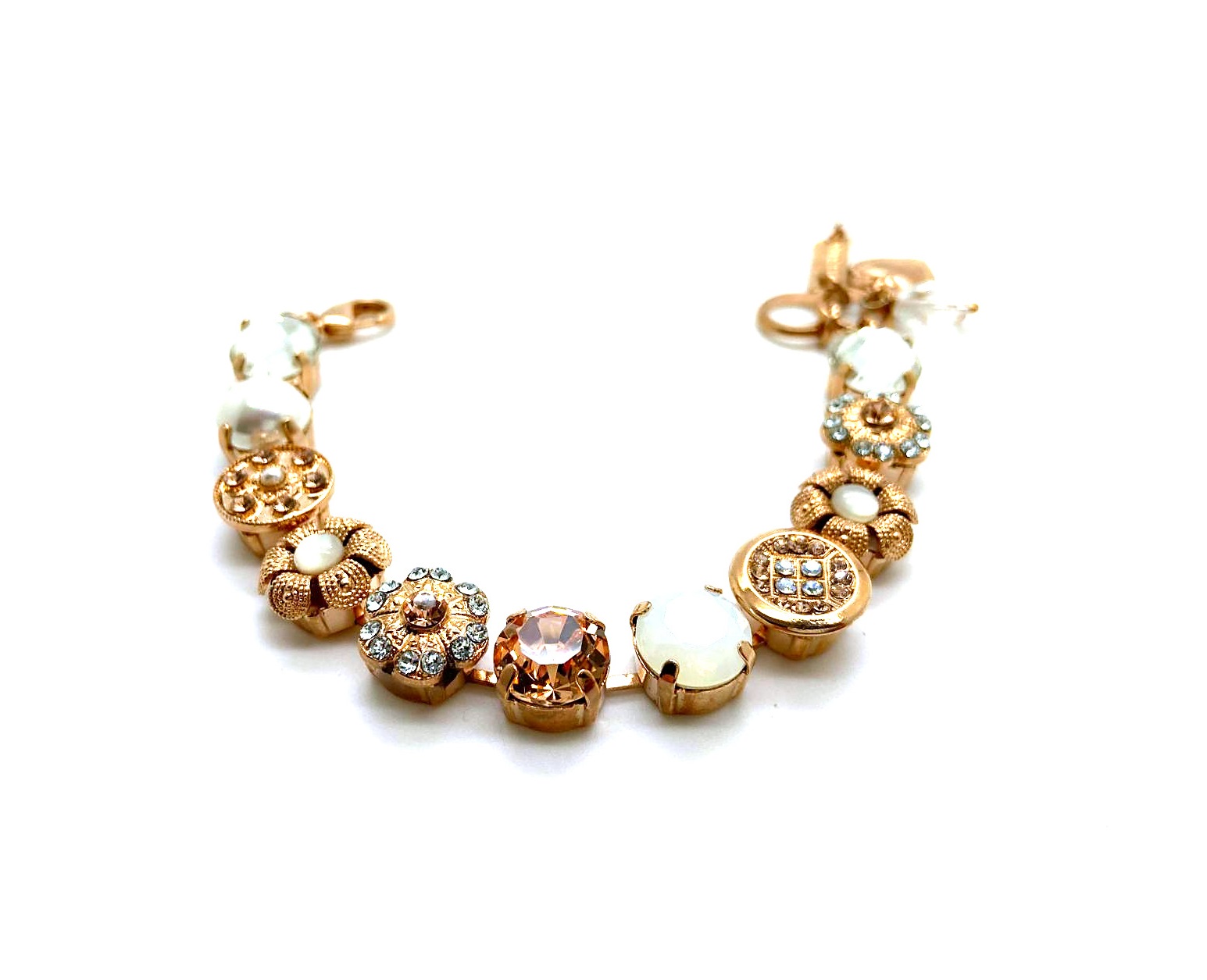 B-4084-10-M1913-RG (2) Bracelet By Mariana Woman Fab Floral Pearl Mineral and Peach Swarovski Crystals - Image 1