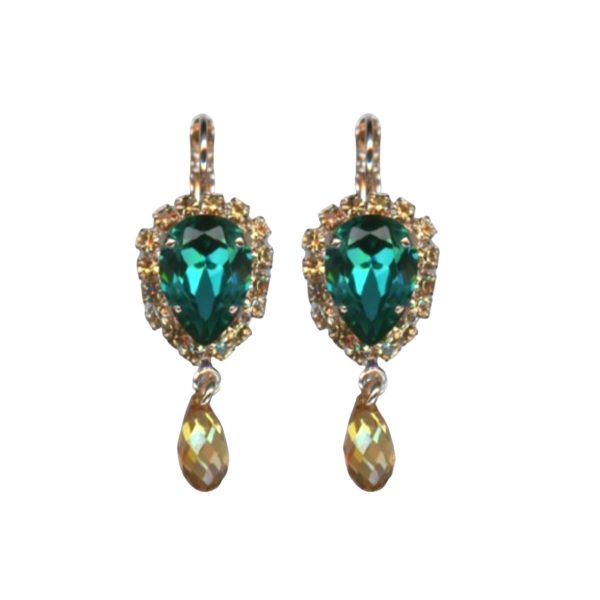 Mariana Earrings Elegant Pear Shape Teal & Golden Shadow Austrian Crystals Tinsel Winter Wonderland Coll.