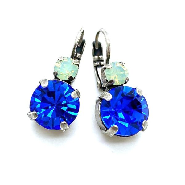 Earrings By Mariana Zhang Silk Road Coll. Gorgeous Royal Blue & Chrysolite Opal Austrian Crystals