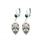 Mariana Earrings Leaf Beaded Jet, White Opal & Lt Peach Austrian Crystals Pomegranate Silk Road Coll.
