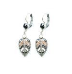 Mariana Earrings Leaf Beaded Jet, White Opal & Lt Peach Austrian Crystals Pomegranate Silk Road Coll.