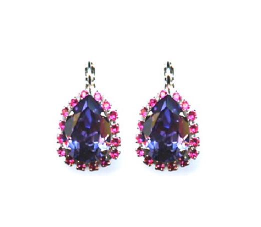 Mariana Earrings Pear Shaped Tanzanite & Fuchsia Austrian Crystals My Treasures Coll.