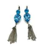 Mariana Earrings Tassel & Pear Shaped in Blues Austrian Crystals Zambezi Africa Coll.