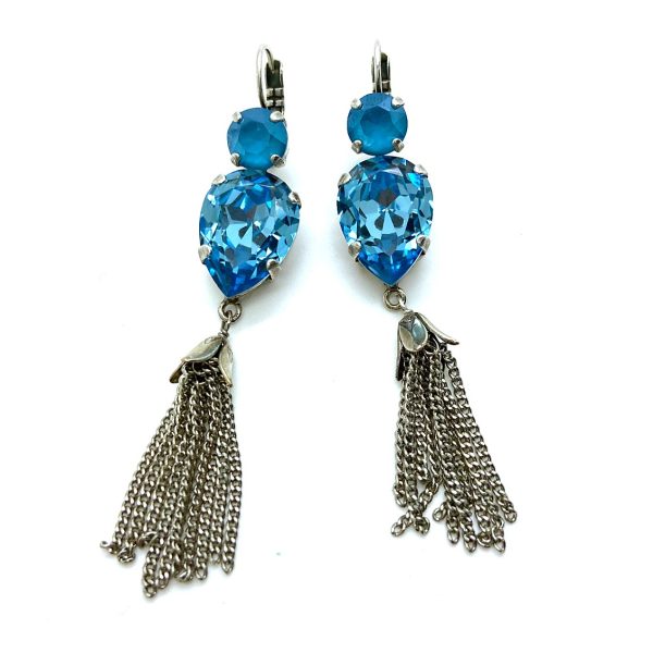 Mariana Earrings Tassel & Pear Shaped in Blues Austrian Crystals Zambezi Africa Coll.