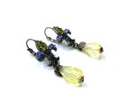 Mariana Earrings Dangling Fleur de Lis Tanzanite & Jonquil Austrian Crystals My Treasures Coll. - Image 3