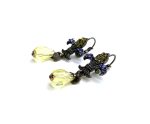Mariana Earrings Dangling Fleur de Lis Tanzanite & Jonquil Austrian Crystals My Treasures Coll. - Image 2