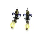 Mariana Earrings Dangling Fleur de Lis Tanzanite & Jonquil Austrian Crystals My Treasures Coll.