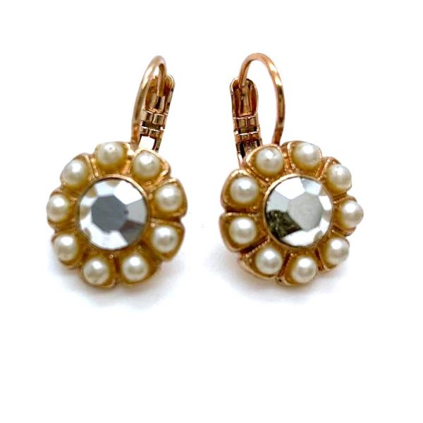 Mariana Earrings Dainty Floral Comet Argent Lt & Cream Pearl Austrian Crystals My Treasures Coll.