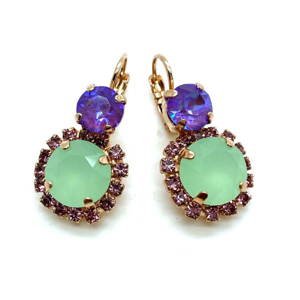 Mariana Earrings Gorgeous Matt Mint Green, Lavender Delight & Lt Amethyst Austrian Crystals Levander Botanica Coll.