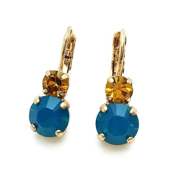 Mariana Earrings Gorgeous Ocean Blue & Amber Austrian Crystals Jasmine East Meets West Coll.