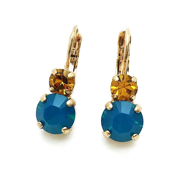 E-1190-1323-RG6 (2) Mariana Earrings Gorgeous Ocean Blue & Amber Austrian Crystals Jasmine East Meets West Coll. - Image 1