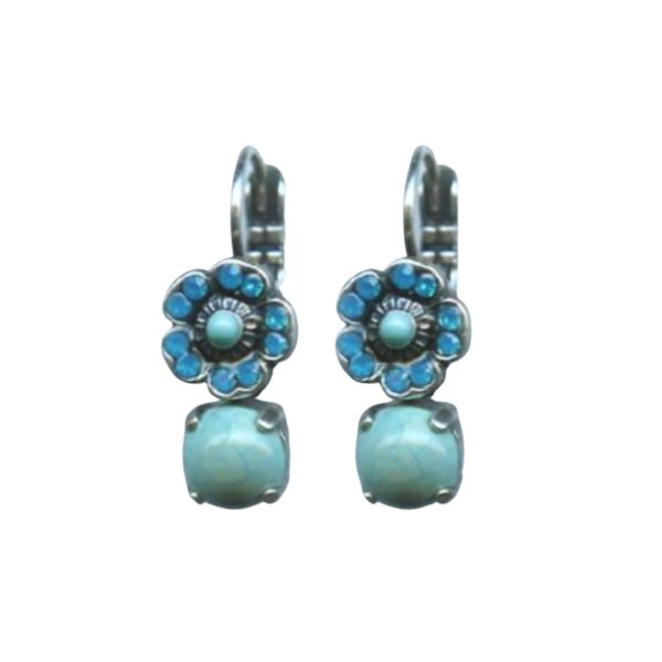 Mariana Earrings Gorgeous Floral Turq Mineral & Caribbean Blue Opals Austrian Crystals Zambezi Africa Coll.