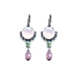 Mariana Earrings Gorgeous Pink Opal, Chrysolite & Amethyst Austrian Crystals California Dreaming Songbook Coll.