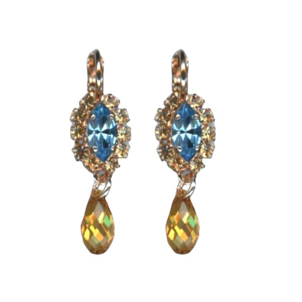 Mariana Earrings Exquisite Lt Blue & Golden Shadow Austrian Crystals Tinsel Winter Wonderland Coll.