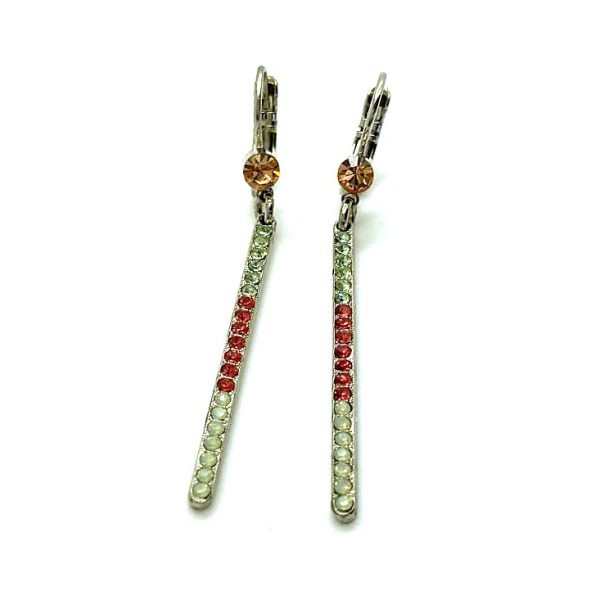 Mariana Earrings Long Bar Beaded Chrysolite, Opal, Lt Peach & Siam Austrian Crystals Boloria Dia My Butterfly Coll.