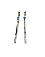 Mariana Earrings Long Bar Beaded Clear, Blk Dia & Lt Sapphire Austrian Crystals My Treasures Coll.
