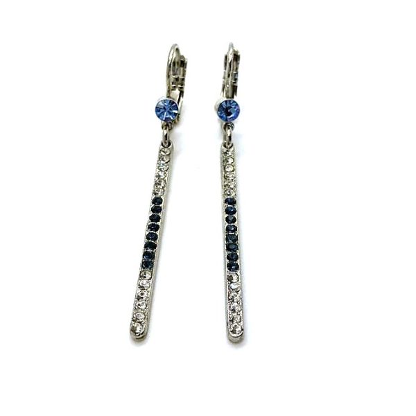 Mariana Earrings Long Bar Beaded Clear, Blk Dia & Lt Sapphire Austrian Crystals My Treasures Coll.