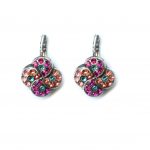 Mariana Earrings Clover Shaped Indian Pink, Peach & Lt Sapphire Austrian Crystals Sorbet Sweet Summer Coll.