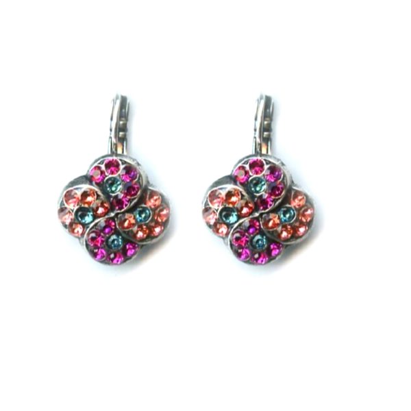 Mariana Earrings Clover Shaped Indian Pink, Peach & Lt Sapphire Austrian Crystals Sorbet Sweet Summer Coll.