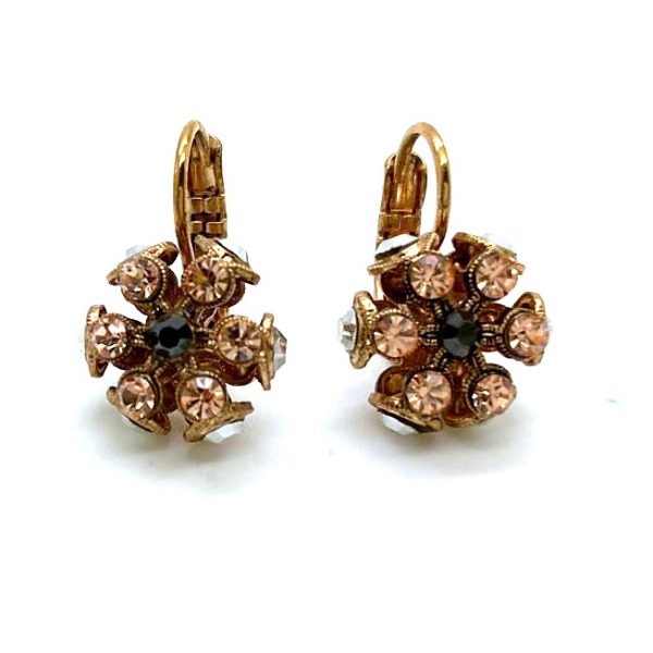 Mariana Earrings Floral in Jet, Lt Peach & Comet Argent Lt Austrian Crystals My Treasures Coll.