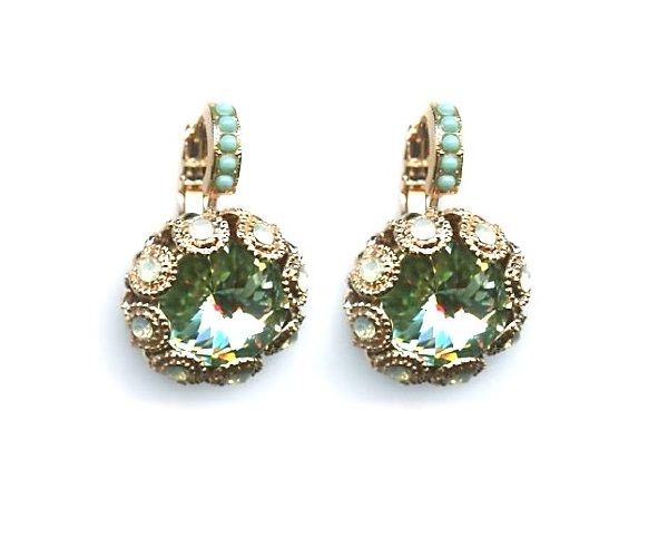 Mariana Earrings Charming Turquoise, Chrysolite & White Opal Austrian Crystals Athena Caribbean Life Coll.