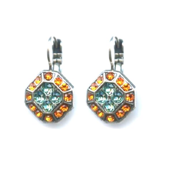 Mariana Earrings Sassy Octagon Shaped in Sun & Lt Sapphire Austrian Crystals Serengetti Africa Coll.