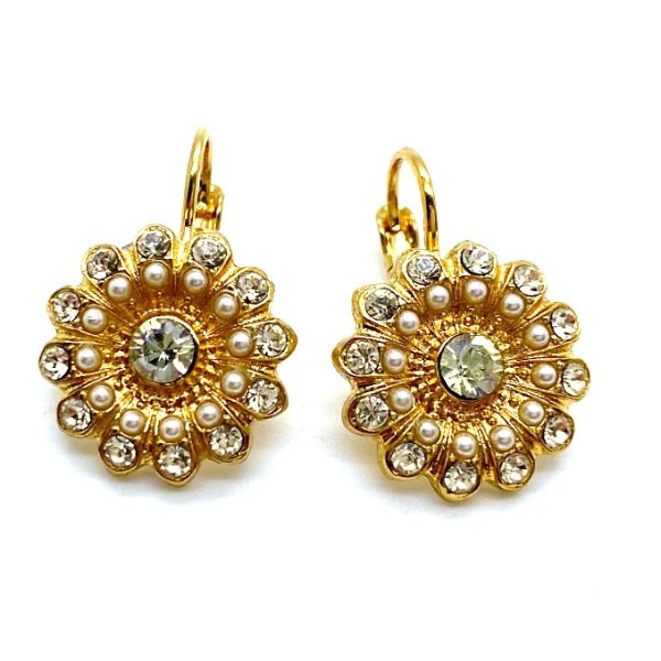 Earrings By Mariana Woman Flower Shape Alluring Pearl and Clear Swarovski Crystals