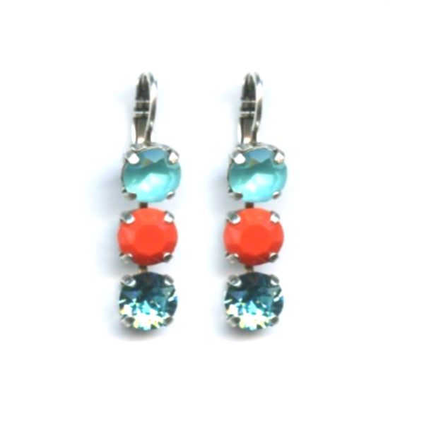 Mariana Earrings Triple Tier in Lt Sapphire, Orange Opal & Blue Czech Austrian Crystals Serengetti Africa Coll.
