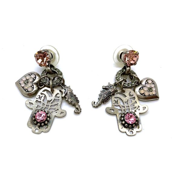 Mariana Earrings Hamsa & Charms in Pinks & Clear Austrian Crystals Pink Ice Gypsy Soul Coll.