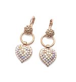 Mariana Earrings Dangling Heart Shape Opals & AB Austrian Crystals Snowflake Winter Wonderland Coll.
