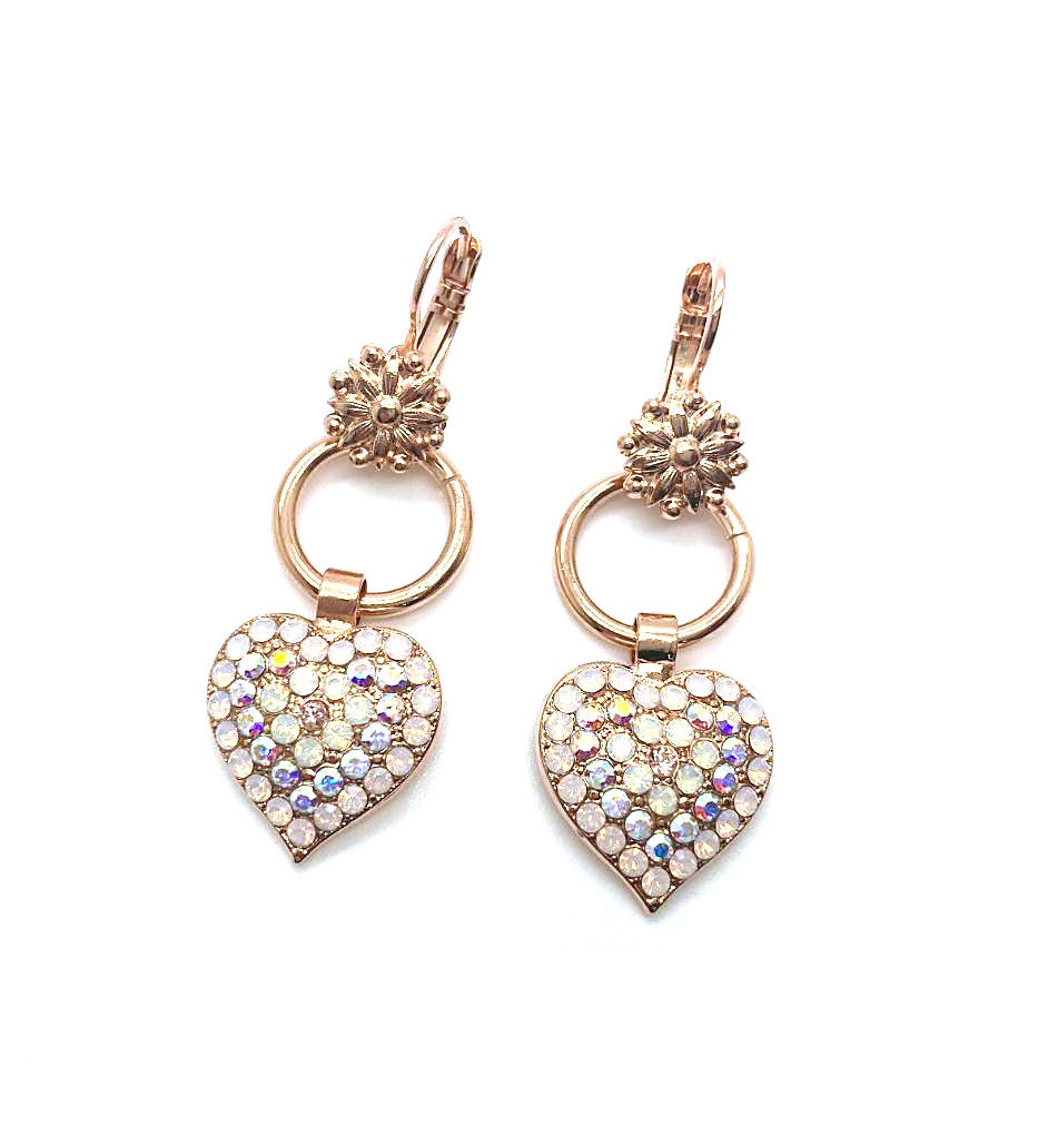 E-1688-1-1112-RG6 (2) Mariana Earrings Dangling Heart Shape Opals & AB Austrian Crystals Snowflake Winter Wonderland Coll. - Image 1