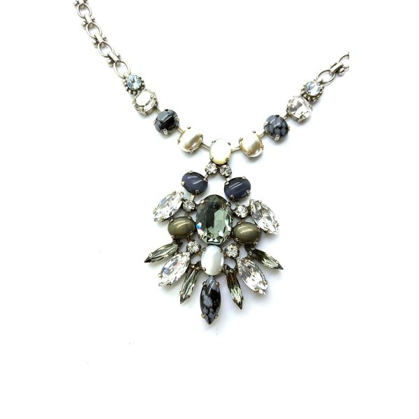 Mariana Necklace Elegant Snowflake Obs, White Shell, Pyrite Mineral & Multicolor Austrian Crystals Zulu Africa Coll.
