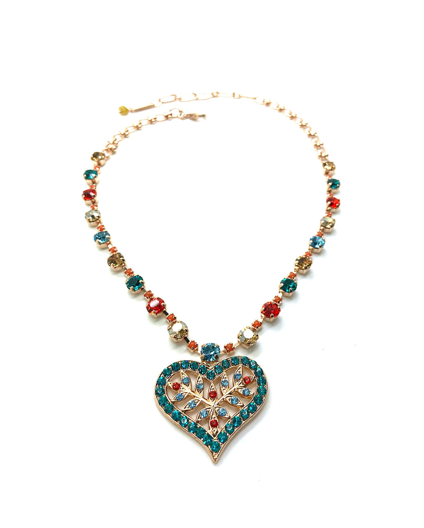 N-3173-5-1111-RG (1) Necklace By Mariana Woman Heart Shaped Aqua and Red Swarovski Crystals - Image 1